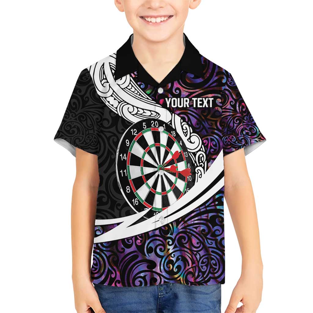 Personalized NZ Darts Family Matching Off Shoulder Short Dress and Hawaiian Shirt Paua Shell Maori Koru Whakairo - Purple - Polynesian Pride