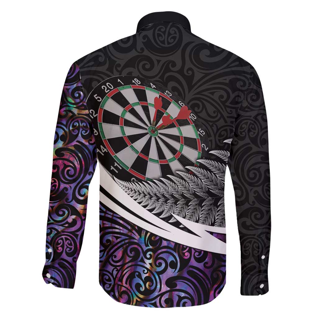 Personalized NZ Darts Family Matching Short Sleeve Bodycon Dress and Hawaiian Shirt Paua Shell Maori Koru Whakairo - Purple - Polynesian Pride