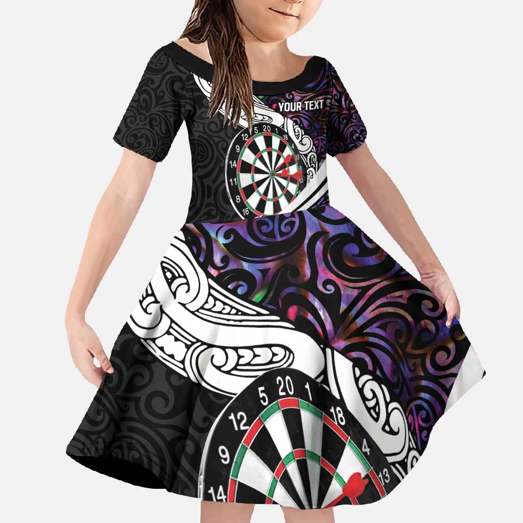 Personalized NZ Darts Family Matching Summer Maxi Dress and Hawaiian Shirt Paua Shell Maori Koru Whakairo - Purple - Polynesian Pride