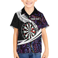 Personalized NZ Darts Family Matching Summer Maxi Dress and Hawaiian Shirt Paua Shell Maori Koru Whakairo - Purple - Polynesian Pride