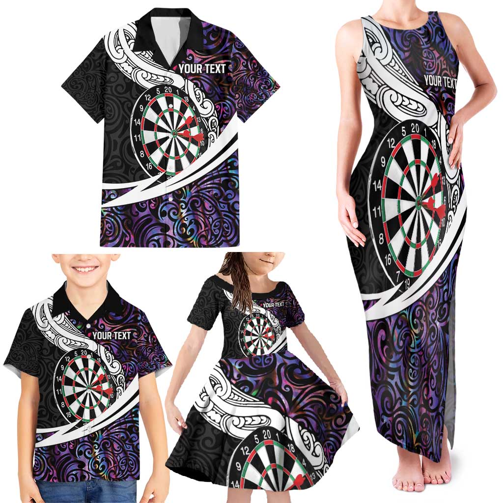 Personalized NZ Darts Family Matching Tank Maxi Dress and Hawaiian Shirt Paua Shell Maori Koru Whakairo - Purple LT7 - Polynesian Pride