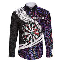 Personalized NZ Darts Family Matching Tank Maxi Dress and Hawaiian Shirt Paua Shell Maori Koru Whakairo - Purple - Polynesian Pride