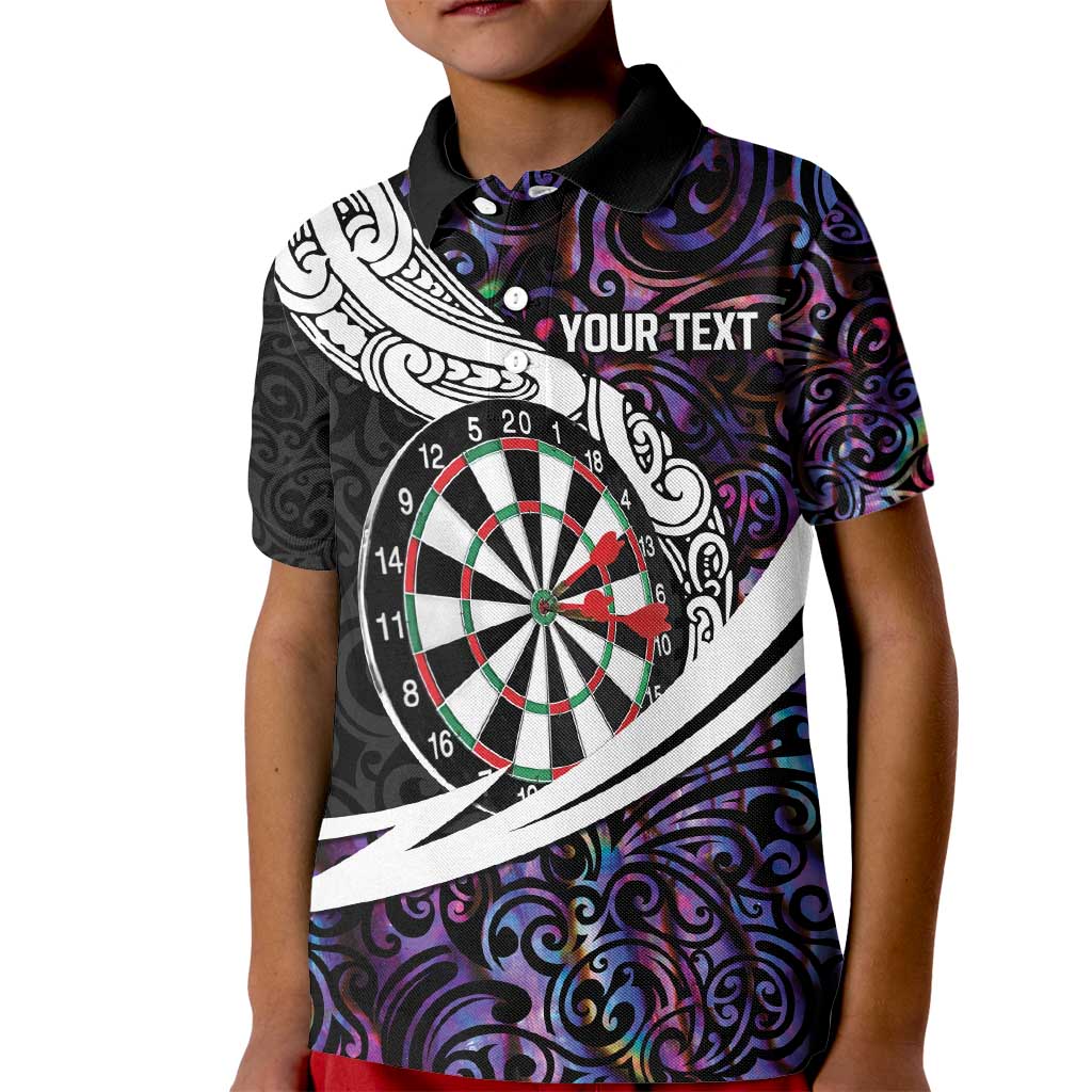 Personalized NZ Darts Kid Polo Shirt Paua Shell Maori Koru Whakairo - Purple - Polynesian Pride