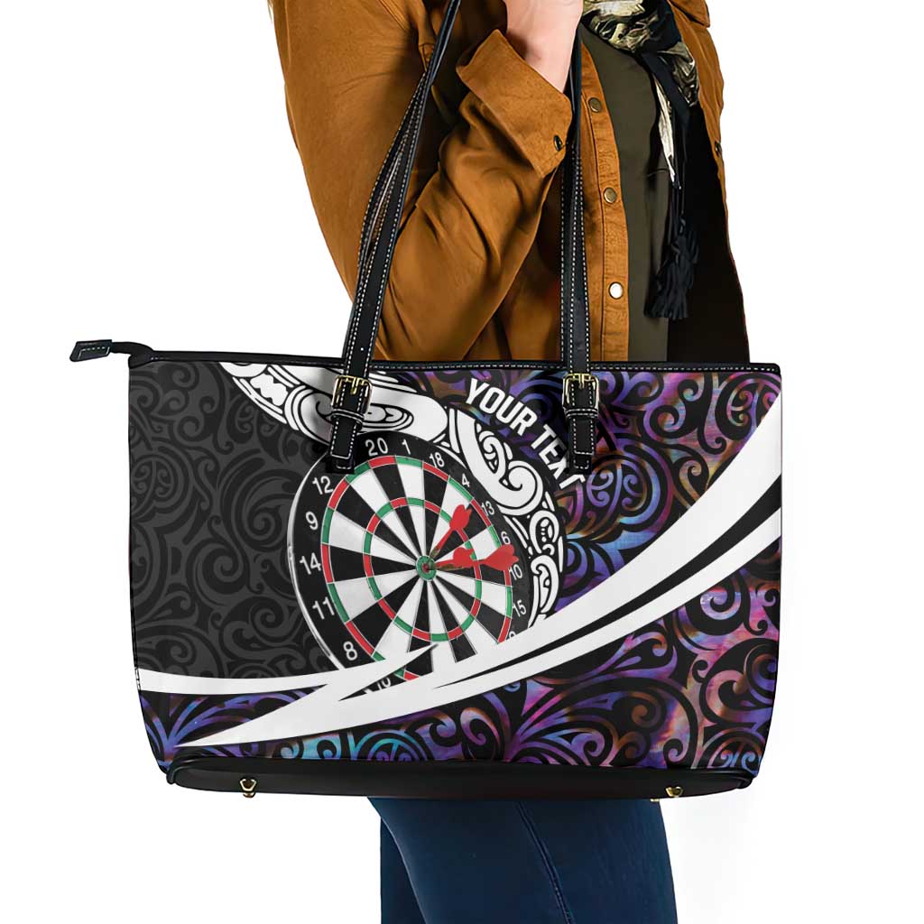 Personalized NZ Darts Leather Tote Bag Paua Shell Maori Koru Whakairo - Purple - Polynesian Pride