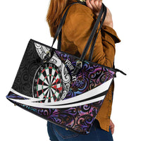 Personalized NZ Darts Leather Tote Bag Paua Shell Maori Koru Whakairo - Purple - Polynesian Pride