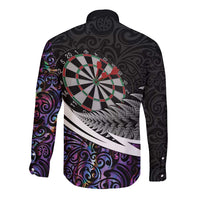 Personalized NZ Darts Long Sleeve Button Shirt Paua Shell Maori Koru Whakairo - Purple LT7 - Polynesian Pride