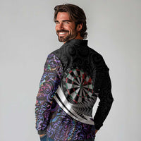 Personalized NZ Darts Long Sleeve Polo Shirt Paua Shell Maori Koru Whakairo - Purple - Polynesian Pride