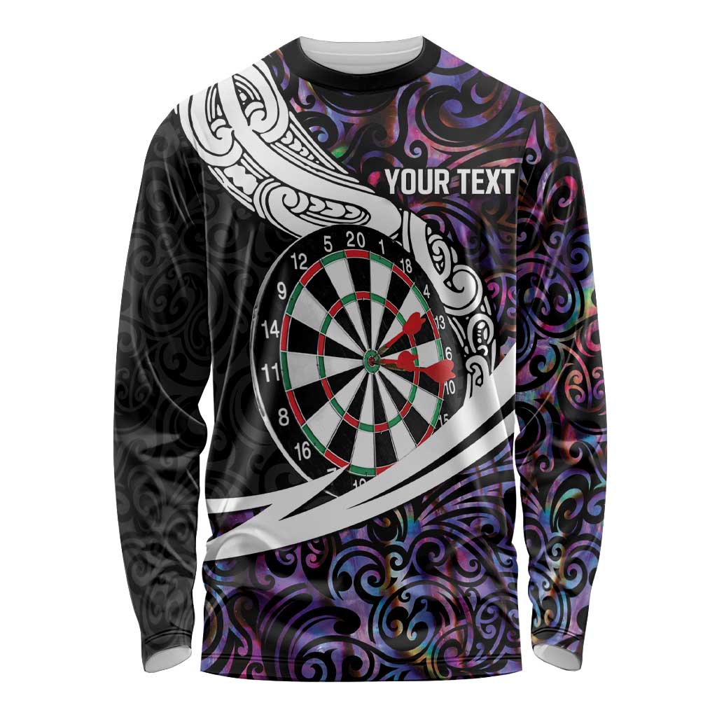 Personalized NZ Darts Long Sleeve Shirt Paua Shell Maori Koru Whakairo - Purple LT7 Unisex Purple - Polynesian Pride