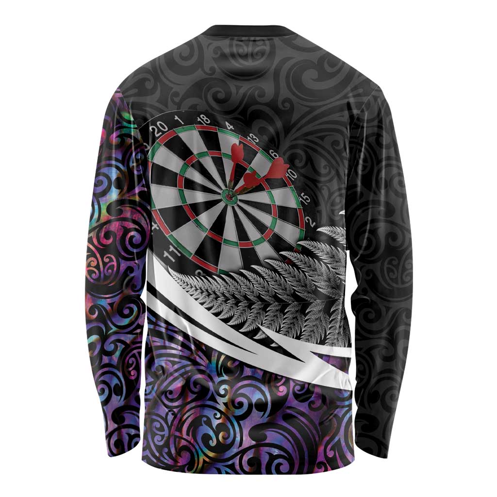 Personalized NZ Darts Long Sleeve Shirt Paua Shell Maori Koru Whakairo - Purple LT7 - Polynesian Pride
