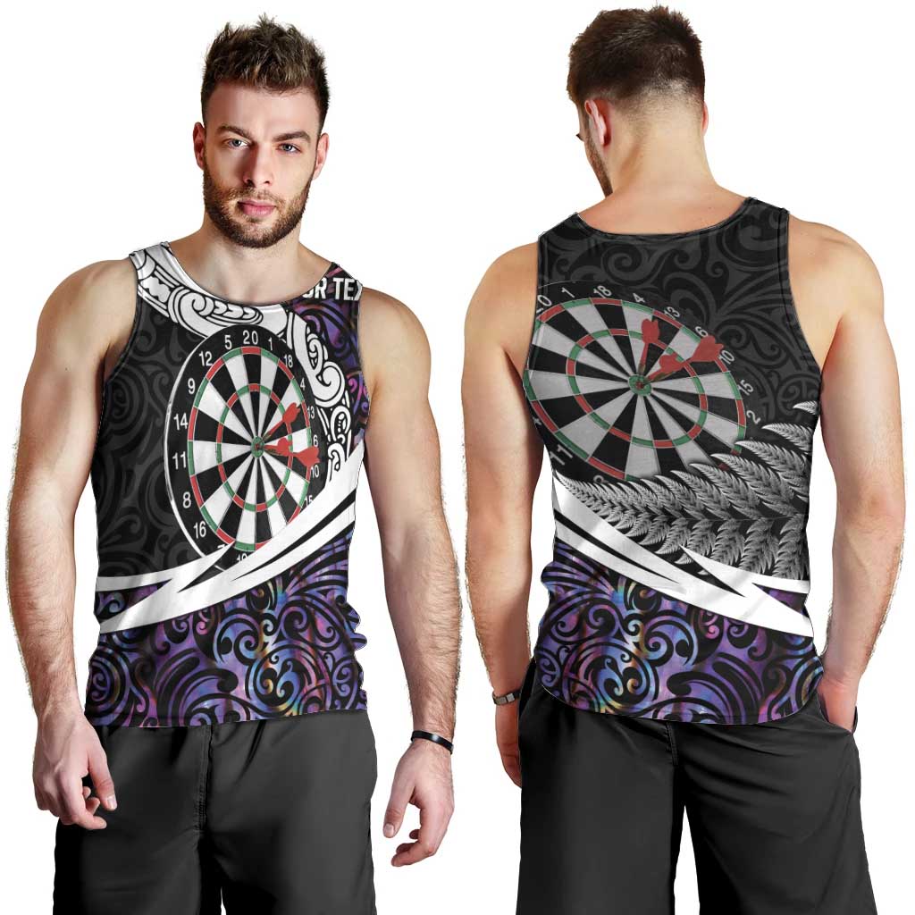 Personalized NZ Darts Men Tank Top Paua Shell Maori Koru Whakairo - Purple LT7 - Polynesian Pride