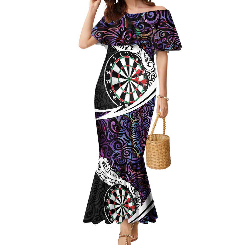 Personalized NZ Darts Mermaid Dress Paua Shell Maori Koru Whakairo - Purple - Polynesian Pride