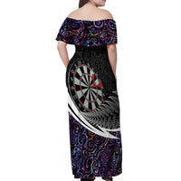 Personalized NZ Darts Off Shoulder Maxi Dress Paua Shell Maori Koru Whakairo - Purple - Polynesian Pride
