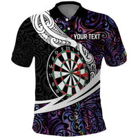 Personalized NZ Darts Polo Shirt Paua Shell Maori Koru Whakairo - Purple - Polynesian Pride