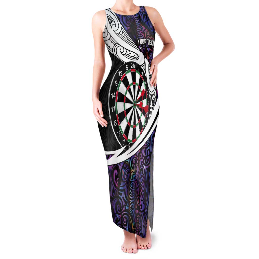 Personalized NZ Darts Tank Maxi Dress Paua Shell Maori Koru Whakairo - Purple - Polynesian Pride