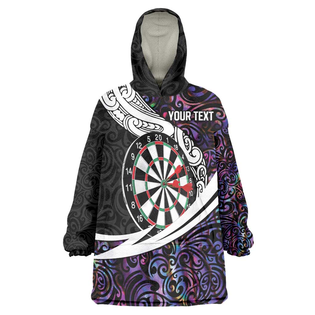 Personalized NZ Darts Wearable Blanket Hoodie Paua Shell Maori Koru Whakairo - Purple LT7 One Size Purple - Polynesian Pride