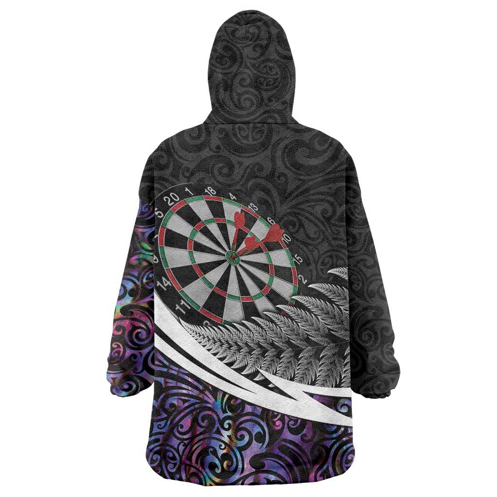 Personalized NZ Darts Wearable Blanket Hoodie Paua Shell Maori Koru Whakairo - Purple LT7 - Polynesian Pride