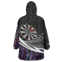 Personalized NZ Darts Wearable Blanket Hoodie Paua Shell Maori Koru Whakairo - Purple LT7 - Polynesian Pride