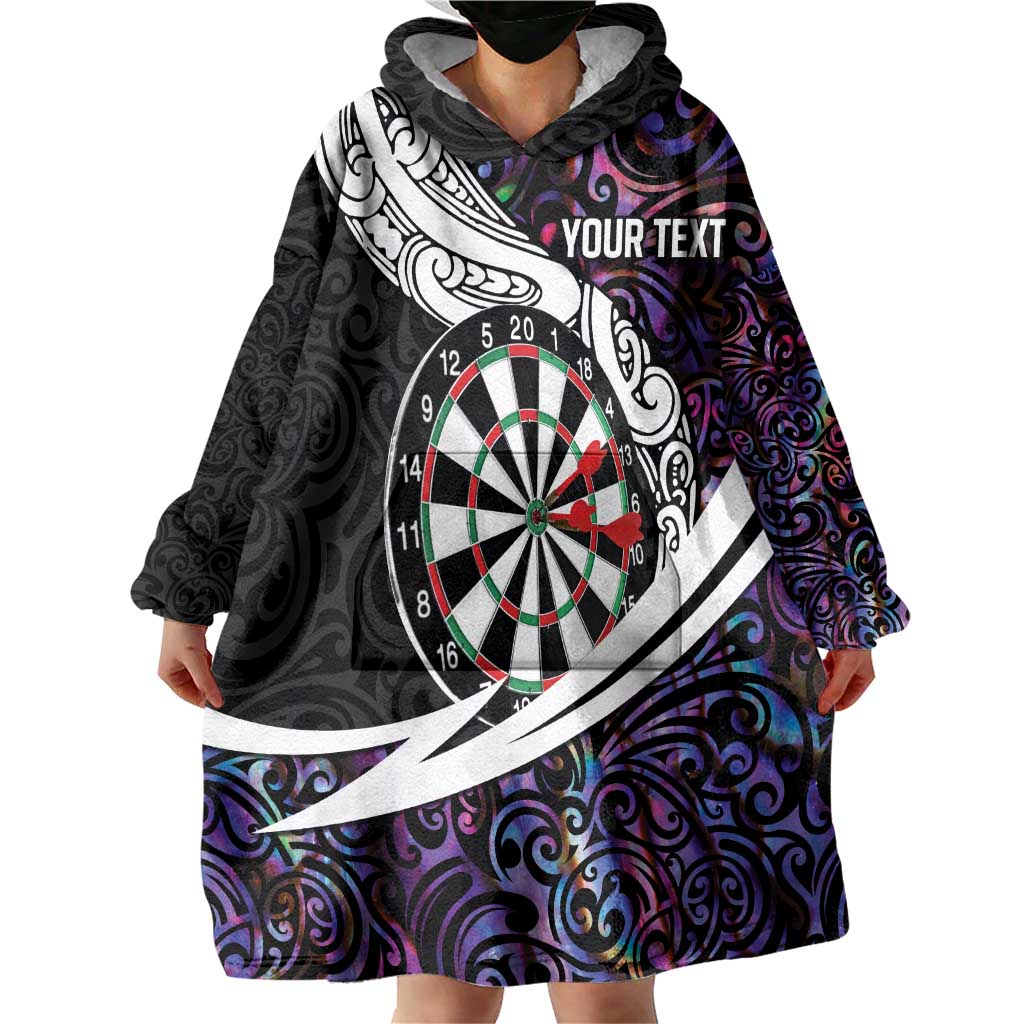 Personalized NZ Darts Wearable Blanket Hoodie Paua Shell Maori Koru Whakairo - Purple LT7 - Polynesian Pride