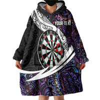 Personalized NZ Darts Wearable Blanket Hoodie Paua Shell Maori Koru Whakairo - Purple LT7 - Polynesian Pride