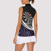 Personalized NZ Darts Women Sleeveless Polo Shirt Paua Shell Maori Koru Whakairo - Purple - Polynesian Pride
