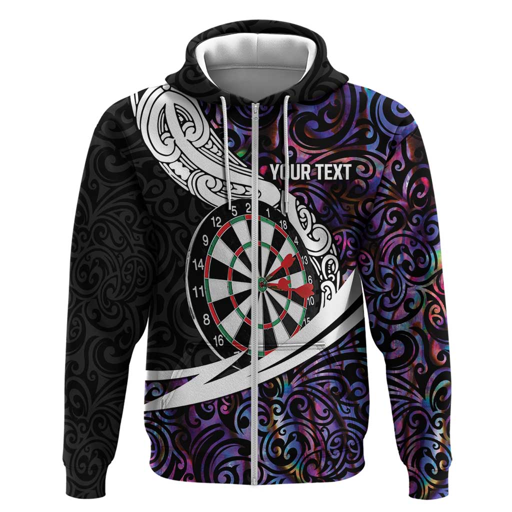 Personalized NZ Darts Zip Hoodie Paua Shell Maori Koru Whakairo - Purple - Polynesian Pride
