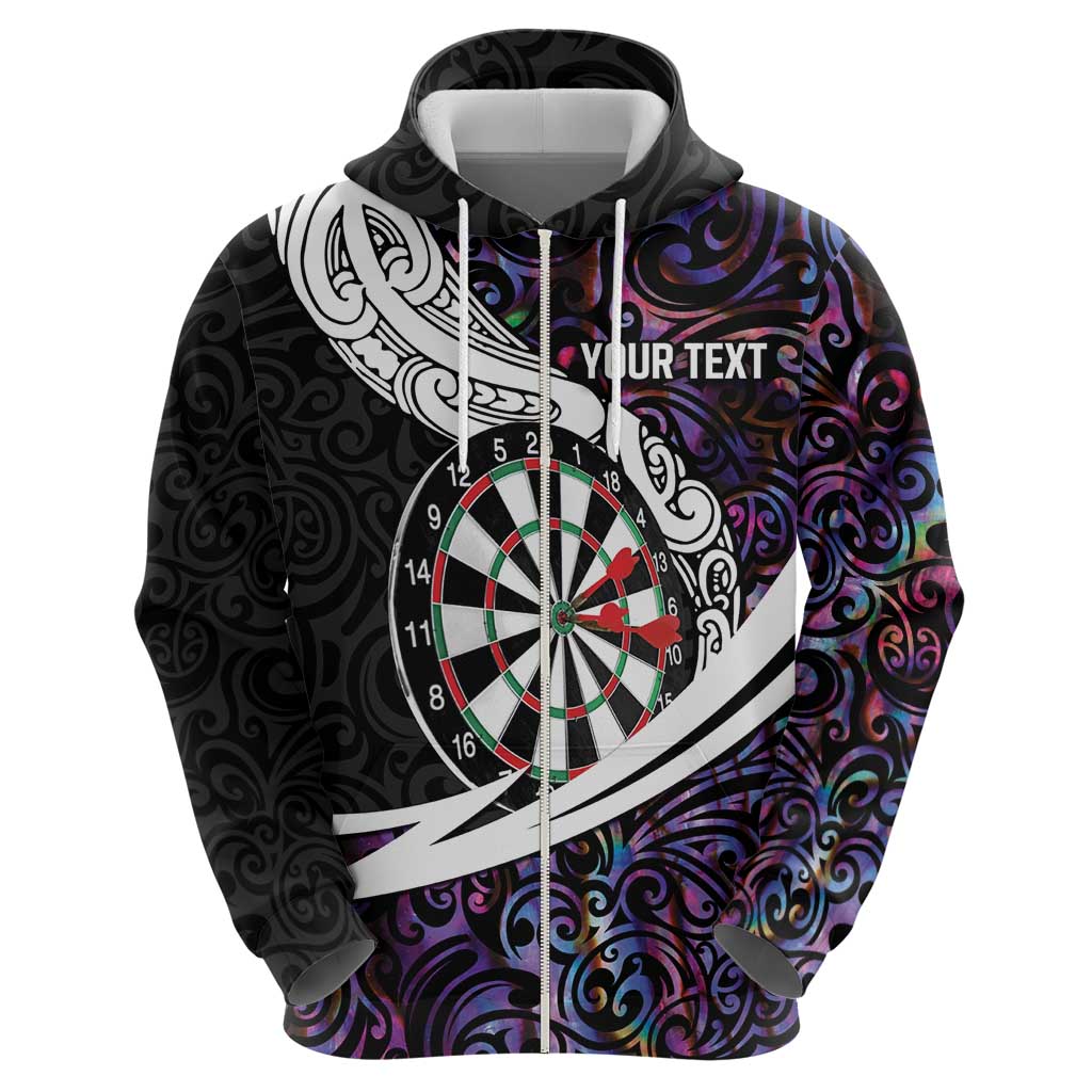 Personalized NZ Darts Zip Hoodie Paua Shell Maori Koru Whakairo - Purple - Polynesian Pride