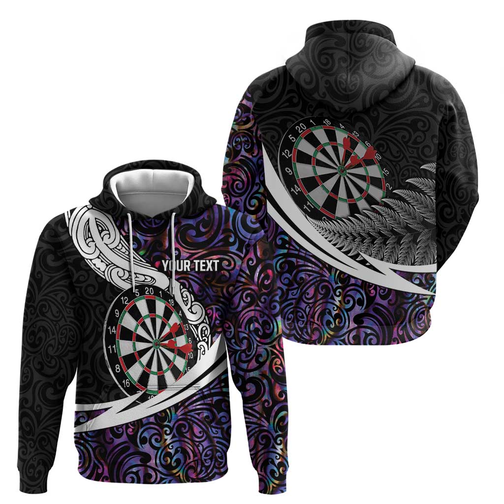 Personalized NZ Darts Zip Hoodie Paua Shell Maori Koru Whakairo - Purple - Polynesian Pride