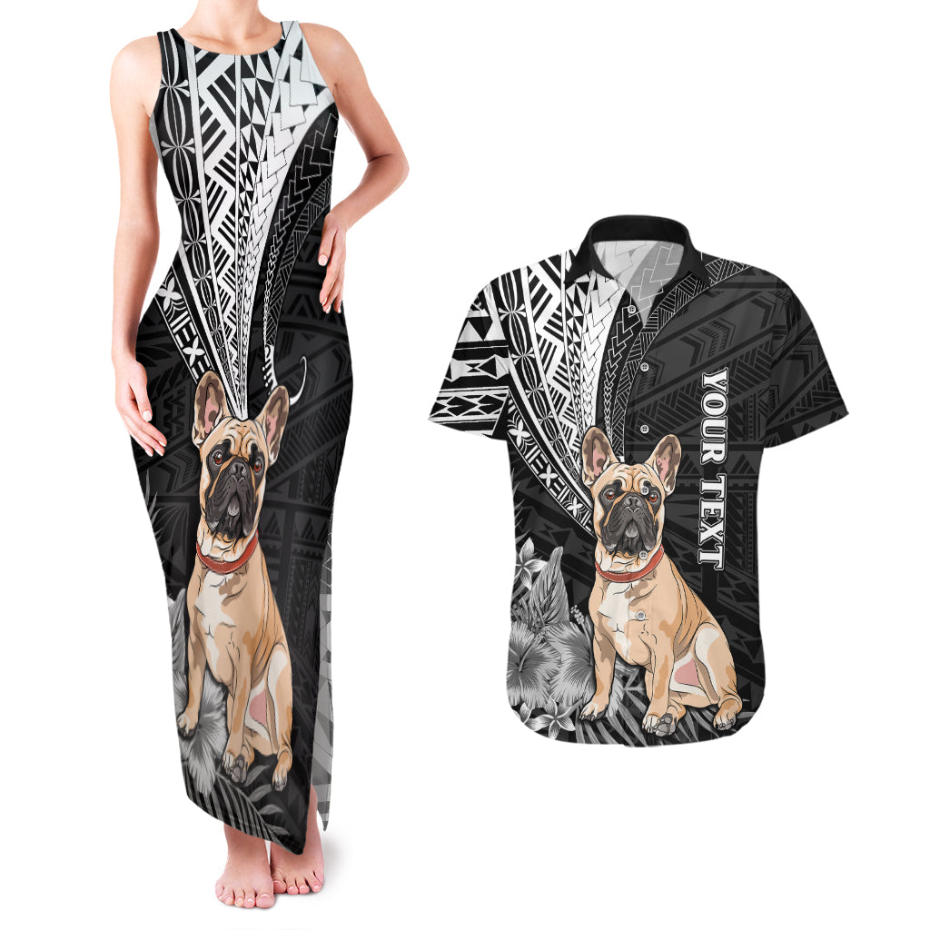 Personalised Polynesian Couples Matching Tank Maxi Dress And Hawaiian Shirt Bulldog With Polynesian Patterns LT7 Black - Polynesian Pride