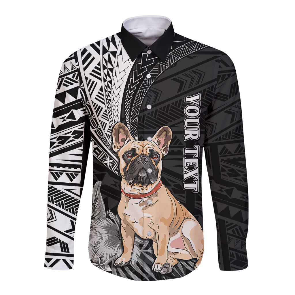 Personalised Polynesian Long Sleeve Button Shirt Bulldog With Polynesian Patterns LT7 Unisex Black - Polynesian Pride