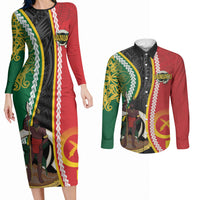 Ni-Vanuatu Indipendens Dei Celebretem Couples Matching Long Sleeve Bodycon Dress and Long Sleeve Button Shirt Yumi Yumi Yumi LT7 Multicolor - Polynesian Pride
