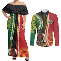 Ni-Vanuatu Indipendens Dei Celebretem Couples Matching Off Shoulder Maxi Dress and Long Sleeve Button Shirt Yumi Yumi Yumi LT7 Multicolor - Polynesian Pride