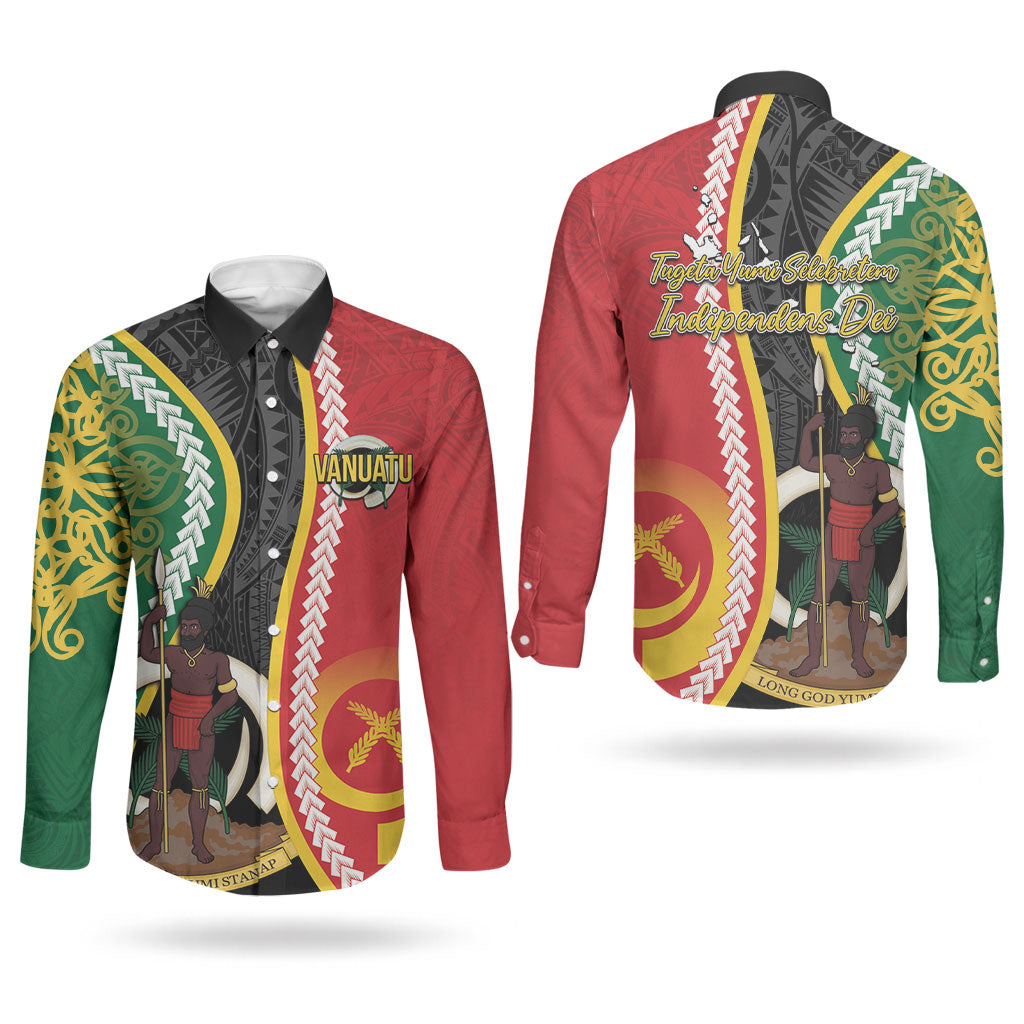 Ni-Vanuatu Indipendens Dei Celebretem Couples Matching Off Shoulder Maxi Dress and Long Sleeve Button Shirt Yumi Yumi Yumi LT7 - Polynesian Pride