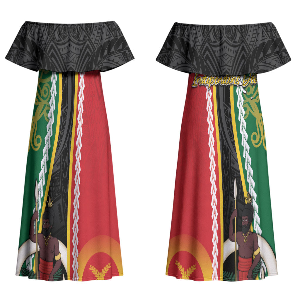 Ni-Vanuatu Indipendens Dei Celebretem Couples Matching Off Shoulder Maxi Dress and Long Sleeve Button Shirt Yumi Yumi Yumi LT7 - Polynesian Pride