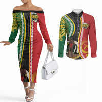 Ni-Vanuatu Indipendens Dei Celebretem Couples Matching Off The Shoulder Long Sleeve Dress and Long Sleeve Button Shirt Yumi Yumi Yumi LT7 Multicolor - Polynesian Pride