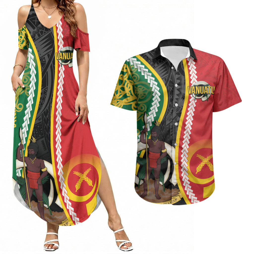 Ni-Vanuatu Indipendens Dei Celebretem Couples Matching Summer Maxi Dress and Hawaiian Shirt Yumi Yumi Yumi LT7 Multicolor - Polynesian Pride