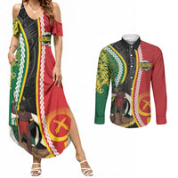 Ni-Vanuatu Indipendens Dei Celebretem Couples Matching Summer Maxi Dress and Long Sleeve Button Shirt Yumi Yumi Yumi LT7 Multicolor - Polynesian Pride