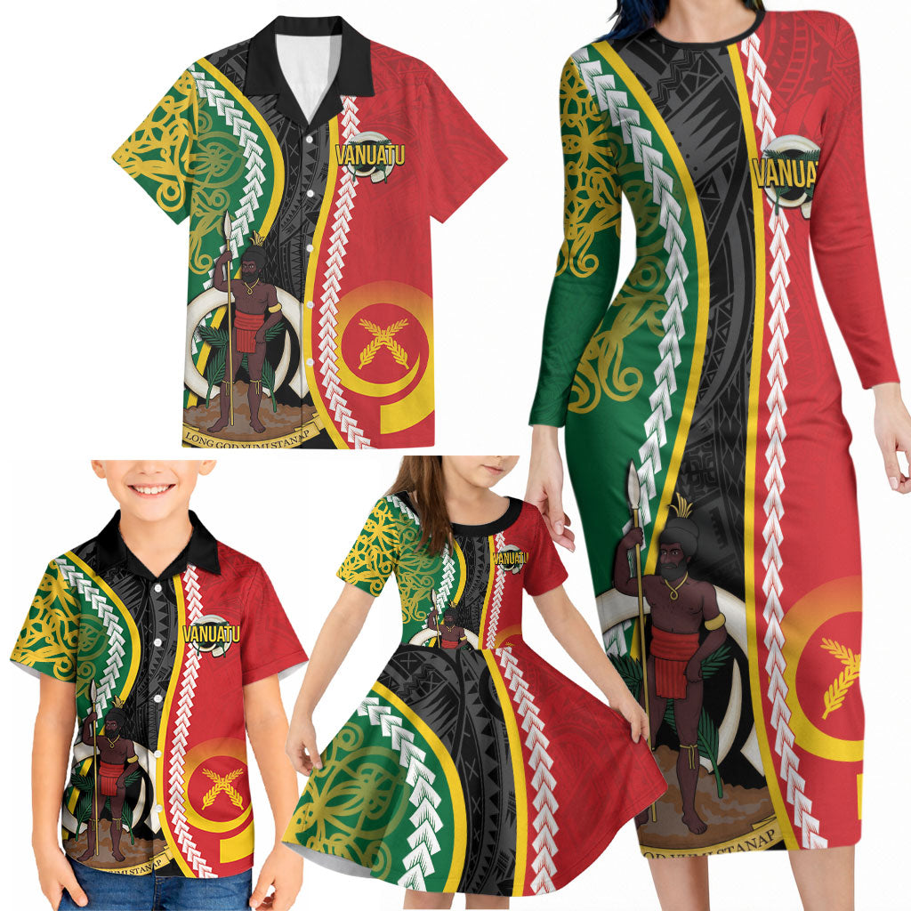 Ni-Vanuatu Indipendens Dei Celebretem Family Matching Long Sleeve Bodycon Dress and Hawaiian Shirt Yumi Yumi Yumi LT7 - Polynesian Pride