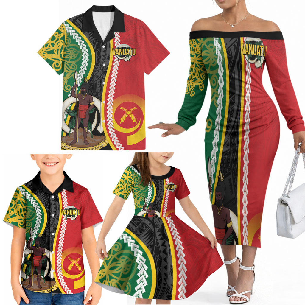 Ni-Vanuatu Indipendens Dei Celebretem Family Matching Off The Shoulder Long Sleeve Dress and Hawaiian Shirt Yumi Yumi Yumi LT7 - Polynesian Pride