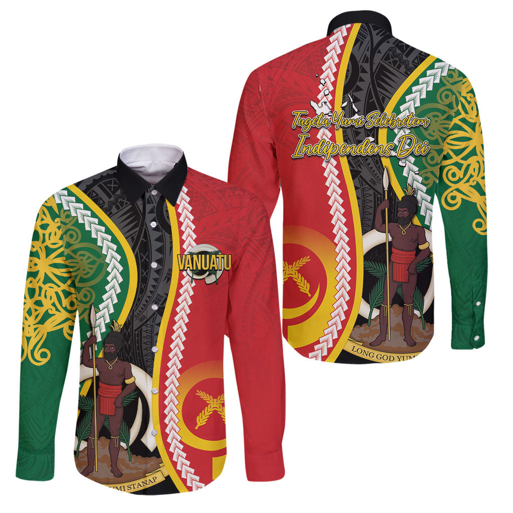 Ni-Vanuatu Indipendens Dei Celebretem Family Matching Off Shoulder Maxi Dress and Hawaiian Shirt Yumi Yumi Yumi LT7 Dad's Shirt - Long Sleeve Multicolor - Polynesian Pride