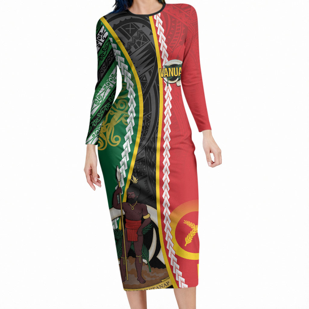Ni-Vanuatu Indipendens Dei Celebretem Long Sleeve Bodycon Dress Yumi Yumi Yumi LT7 Long Dress Multicolor - Polynesian Pride