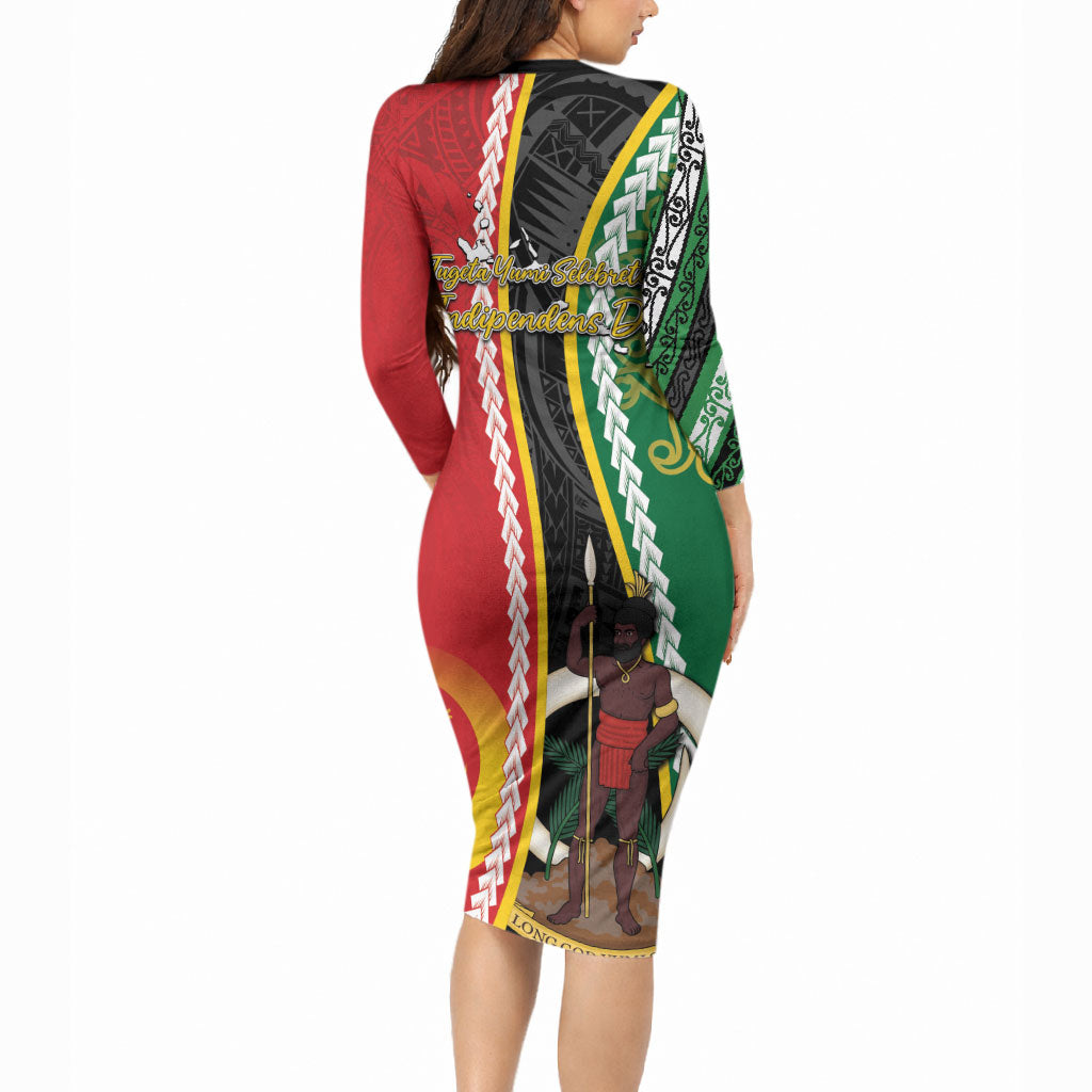 Ni-Vanuatu Indipendens Dei Celebretem Long Sleeve Bodycon Dress Yumi Yumi Yumi LT7 - Polynesian Pride