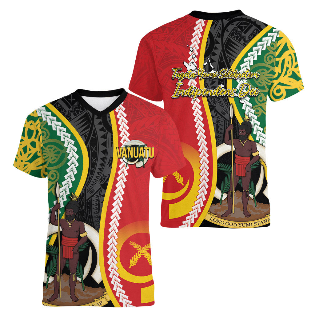 Ni-Vanuatu Indipendens Dei Celebretem Women V-Neck T-Shirt Yumi Yumi Yumi LT7 - Polynesian Pride