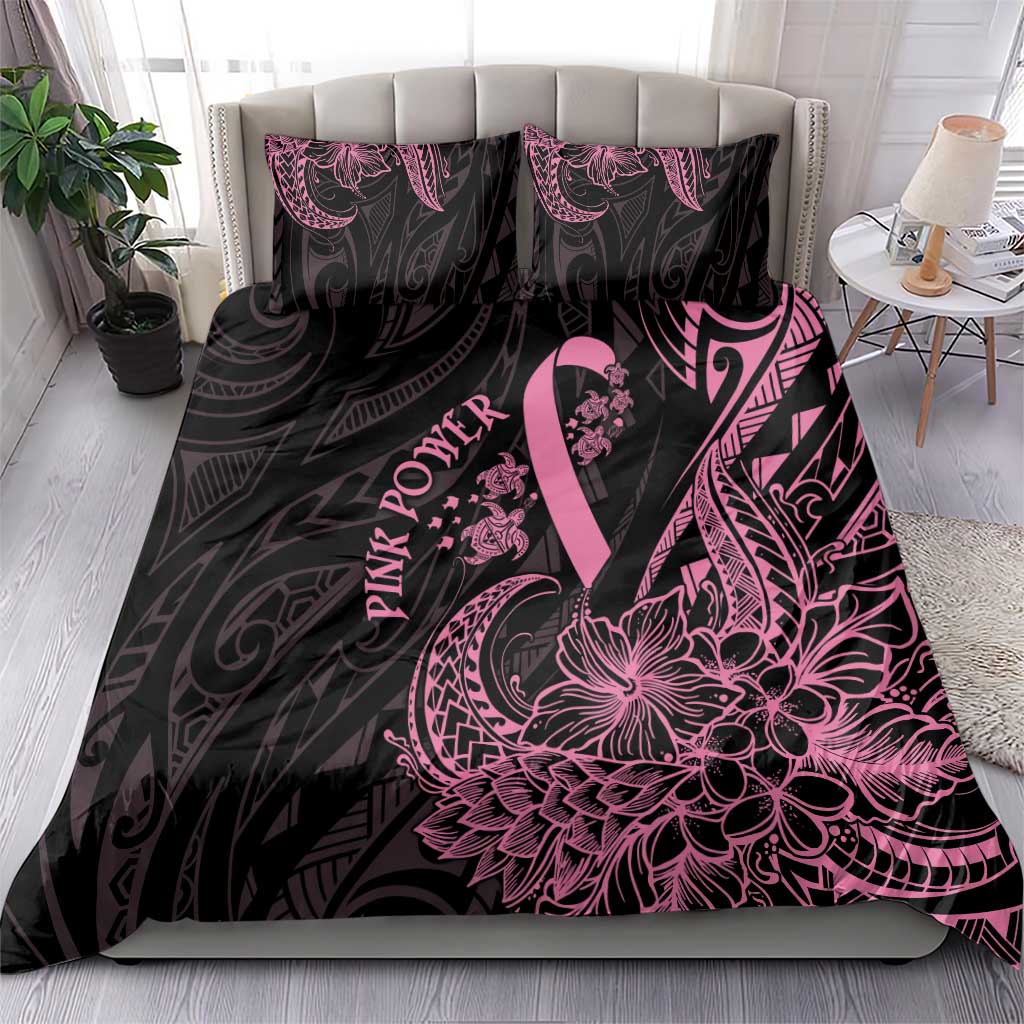 Polynesian Pink Power Bedding Set Breast Cancer Ribbon Turtle and Flowers