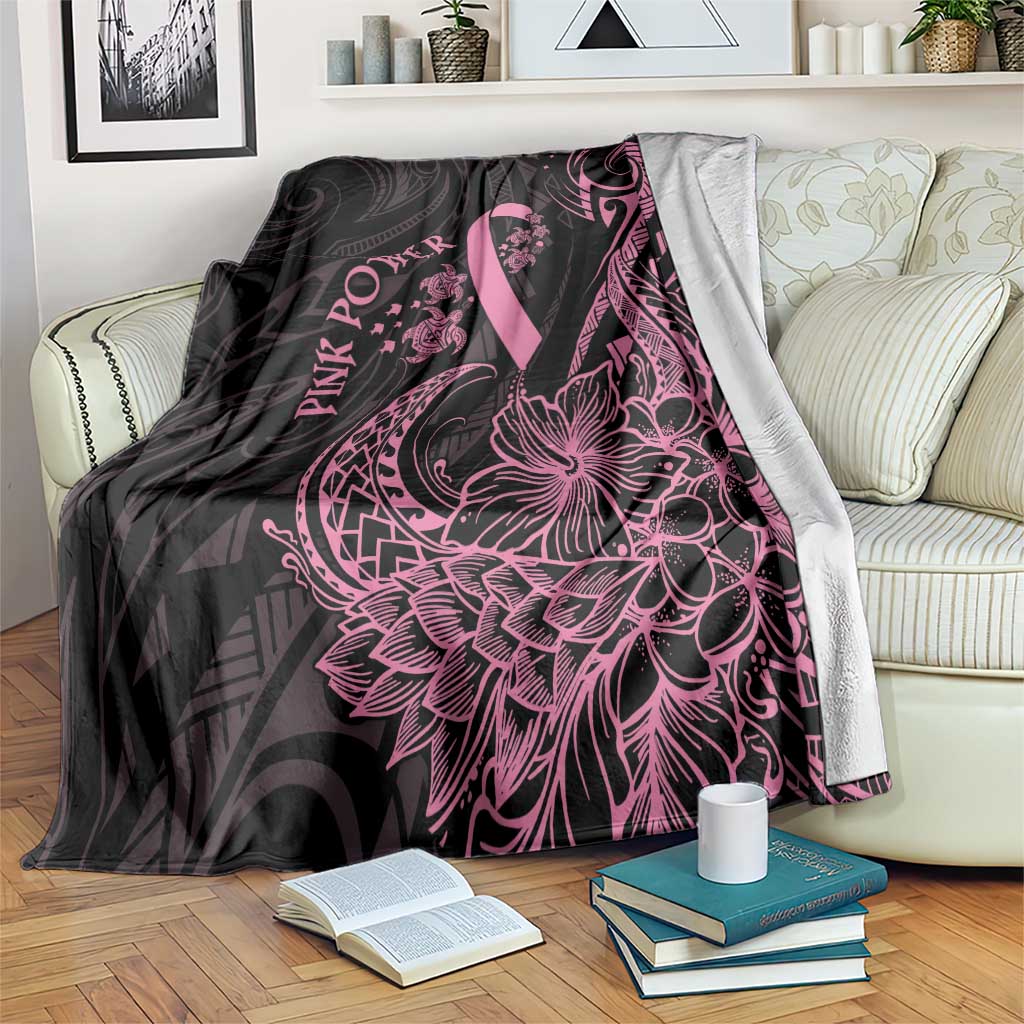 Polynesian Pink Power Blanket Breast Cancer Ribbon Turtle and Flowers LT7 Pink - Polynesian Pride