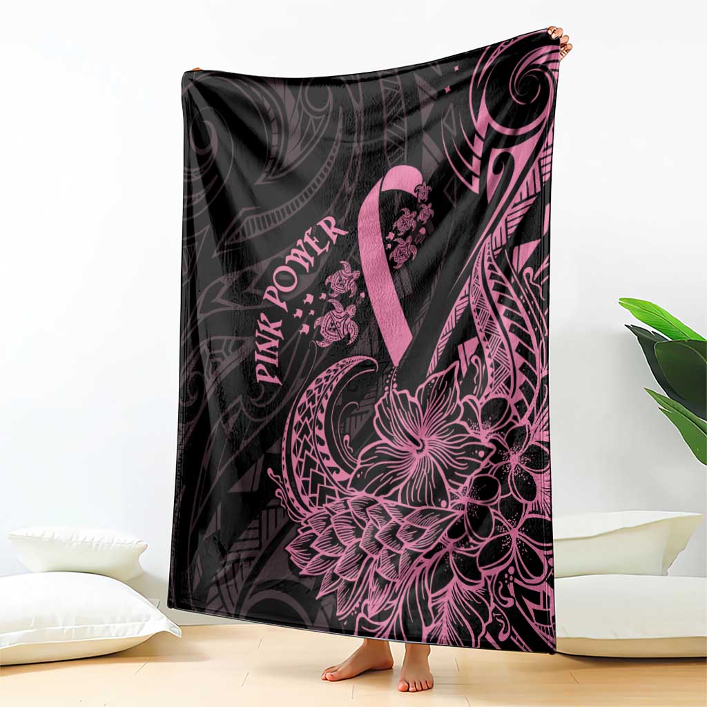 Polynesian Pink Power Blanket Breast Cancer Ribbon Turtle and Flowers LT7 - Polynesian Pride