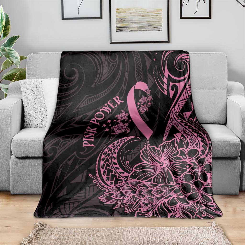Polynesian Pink Power Blanket Breast Cancer Ribbon Turtle and Flowers LT7 - Polynesian Pride