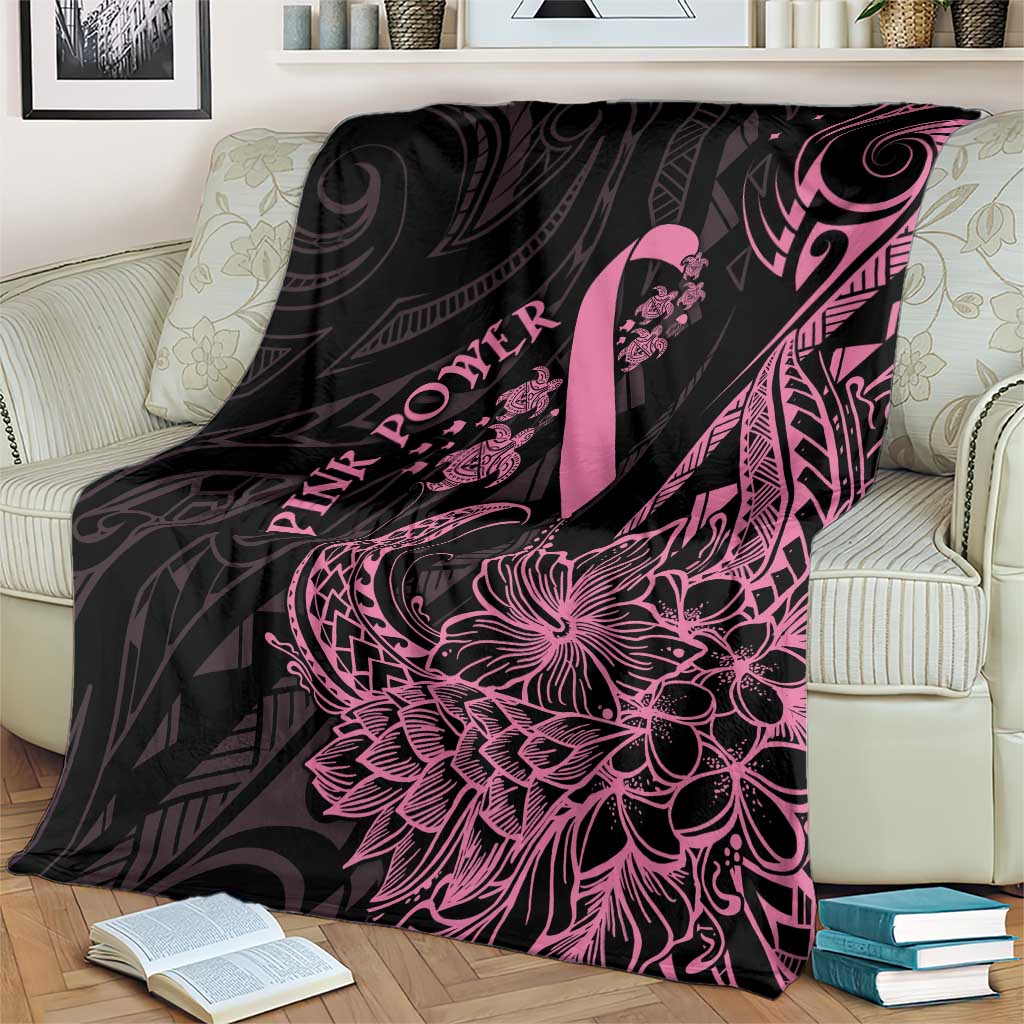 Polynesian Pink Power Blanket Breast Cancer Ribbon Turtle and Flowers LT7 - Polynesian Pride