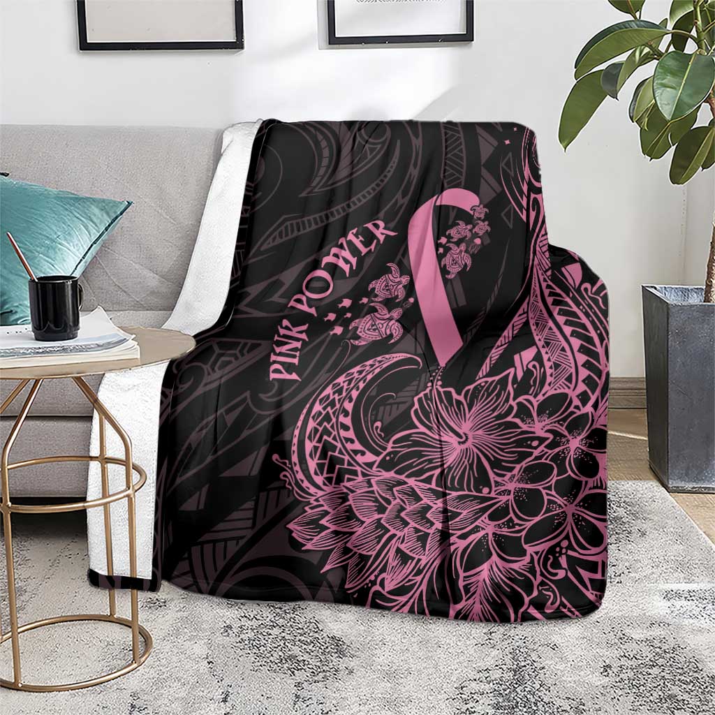 Polynesian Pink Power Blanket Breast Cancer Ribbon Turtle and Flowers LT7 - Polynesian Pride