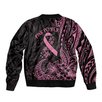 Polynesian Pink Power Bomber Jacket Breast Cancer Ribbon Turtle and Flowers