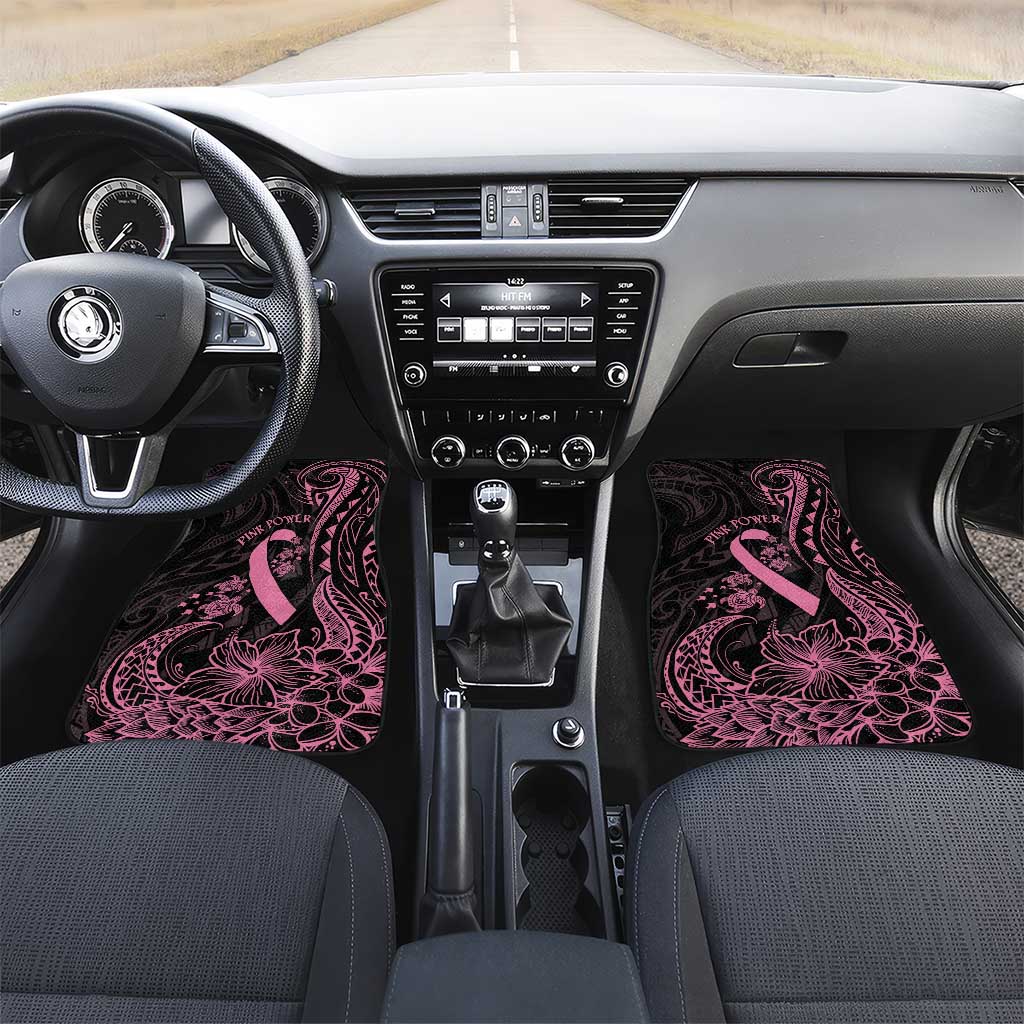 Polynesian Pink Power Car Mats Breast Cancer Ribbon Turtle and Flowers LT7 Set 2pcs - Front Pink - Polynesian Pride